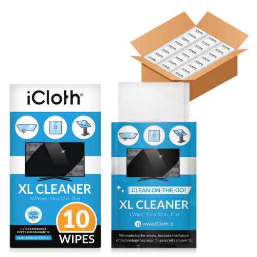 iCloth Extra Large Monitor and TV Screen Cleaner Pro-Grade Individually Wrapped Wet Wipes, 1 Wipe Cleans Several Flat Screen TV's and Monitors.